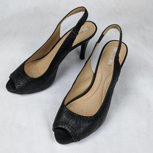 GEOX Respira Peep Toe Sling Back Heels Black 7